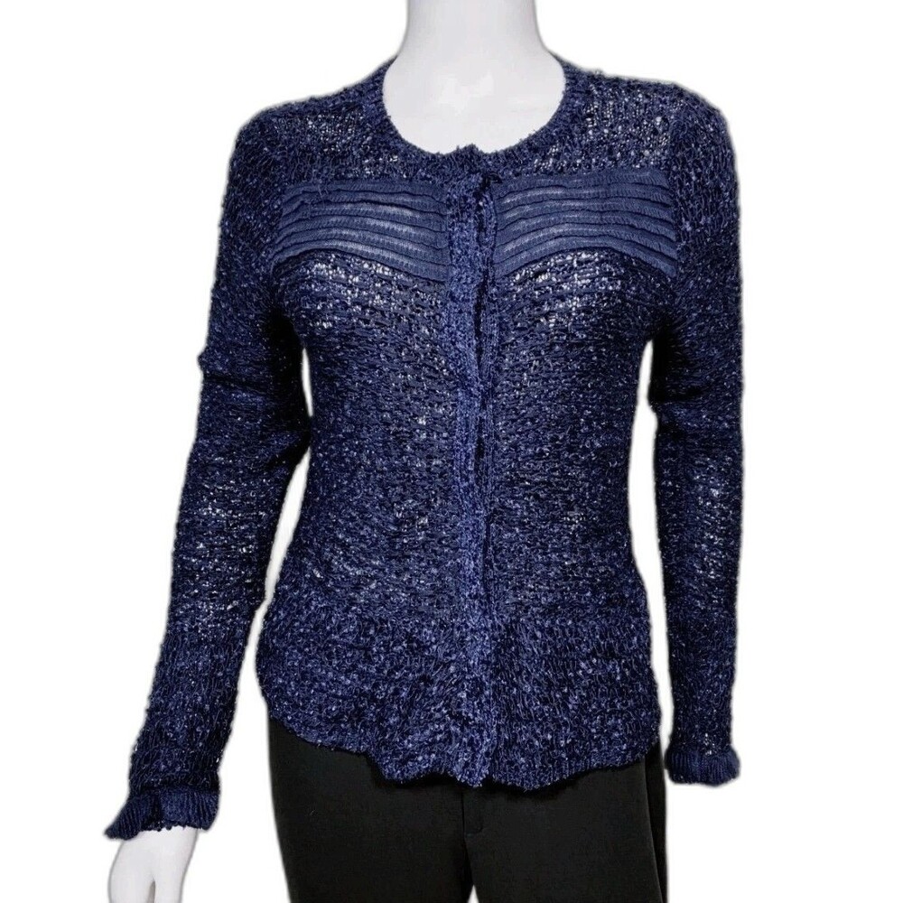 Chico’s Tonya Texture Cardigan Navy Snap Button Up Long Sleeve Womens US S 4